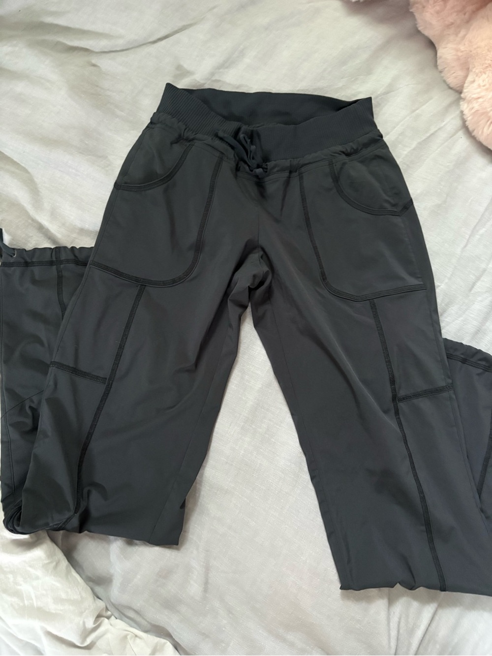 Athleta Black Ribbed-Waist Drawstring Active Joggers